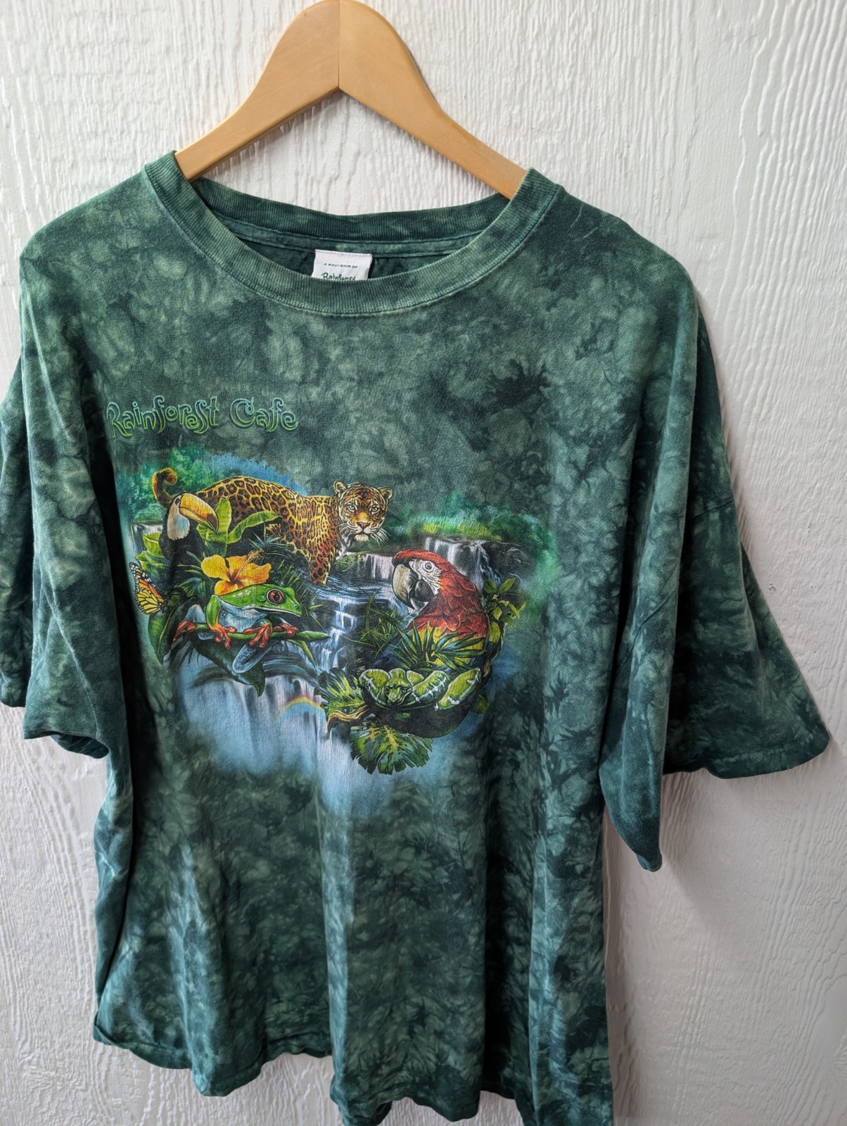 Vintage 90s Rainforest Cafe Green Tie Dye T-shirt Men's Size 2XL gallery