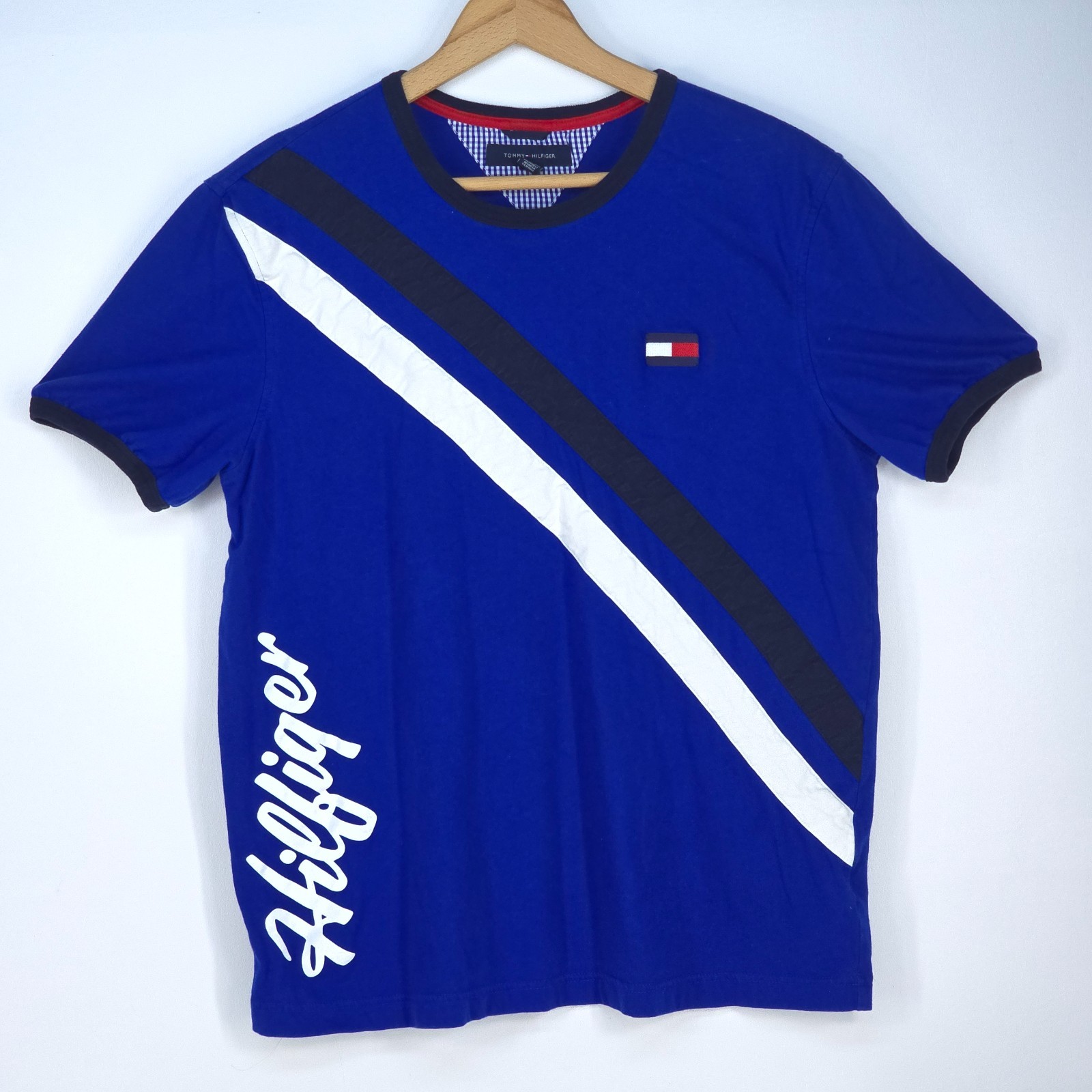 Tommy Hilfiger Colorblock Spellout Logo T-Shirt Men Large Blue 1990s Inspired gallery