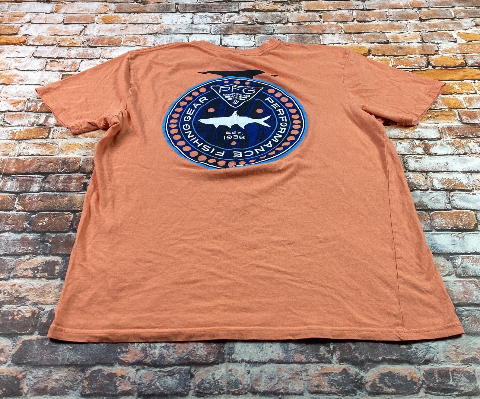 Columbia PFG Shirt Adult Large Orange Short Sleeve Fishing Camping Outdoor Mens gallery