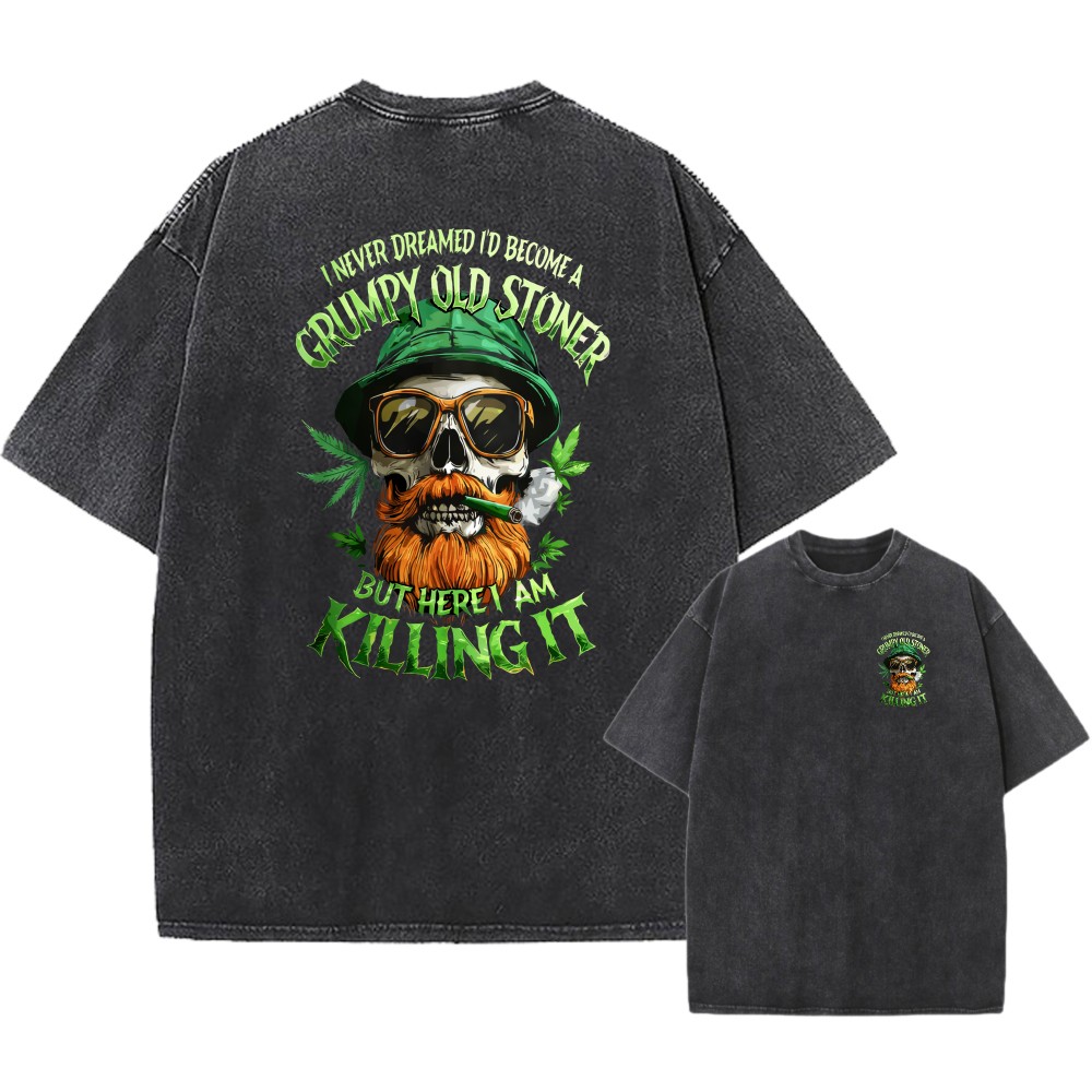 100% Cotton Oversized T-Shirt, Grumpy Old Stoner Skull Graphic Streetwear Tee gallery