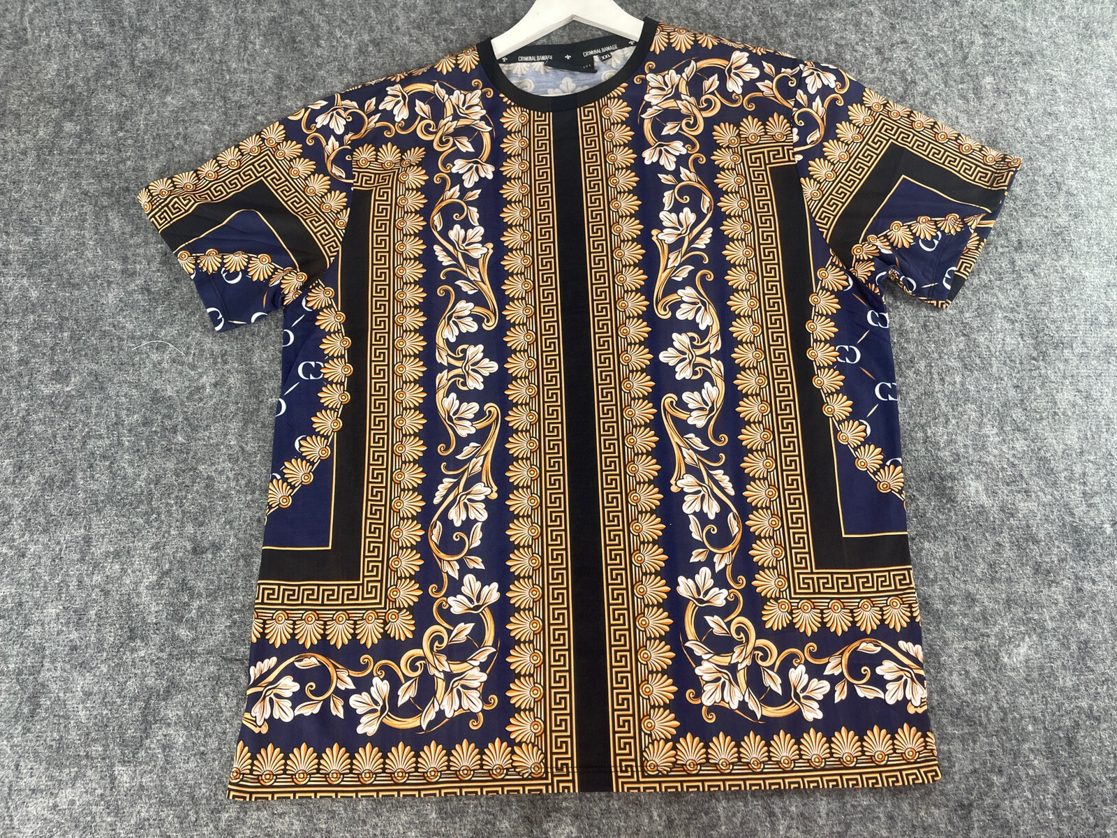 CRIMINAL DAMAGE Shirt Mens XL Tee Floral Baroque Blue Short Sleeve N139 gallery
