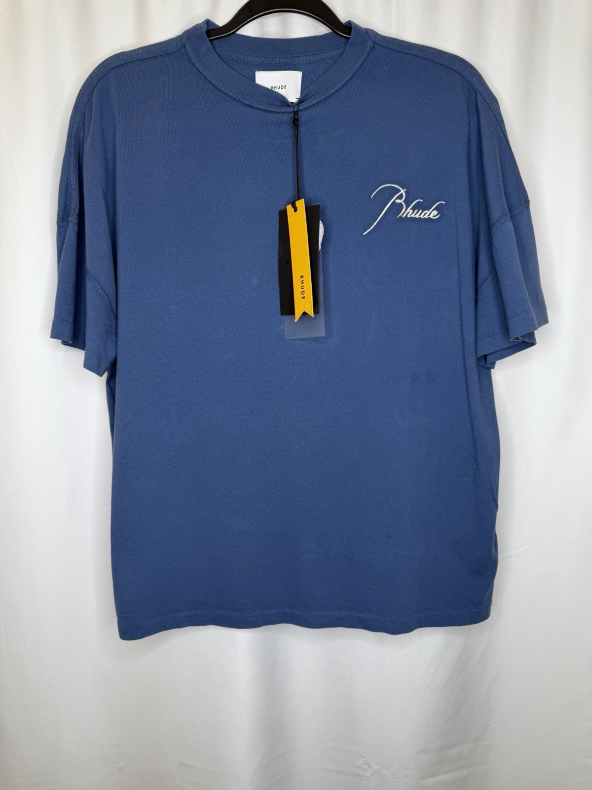 RHUDE REVERSE TEE BLUE SCRIPT LOGO T-SHIRT MEN'S XS-MSRP $315 gallery