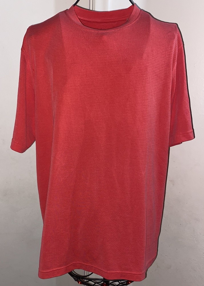 Bugatchi Uomo Mens Large Shirt Crew Neck Pullover Short Sleeve Coral Orange
