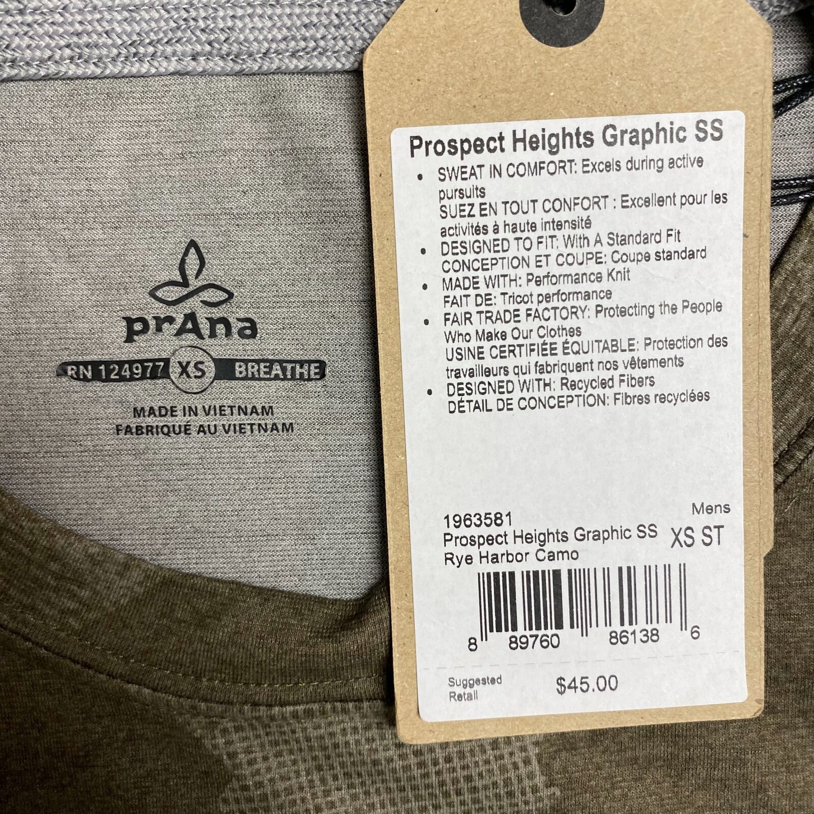 Prana Men Green Prospect Heights Graphic Rye Harbor Camo Short Sleeve Top XS $45 gallery