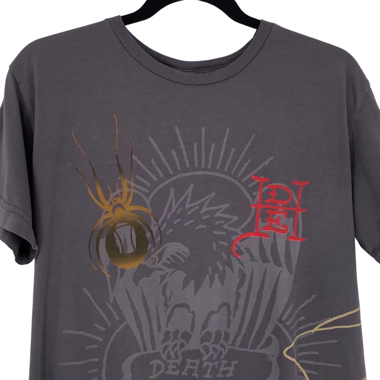 Y2K Ed Hardy Audigier Tattoo Art Skull Graphic Tee L Cotton Grey Made In USA gallery