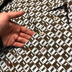 S.Oliver Geometric Pattern Print Blue Brown Long Sleeve Button Up Shirt Size M