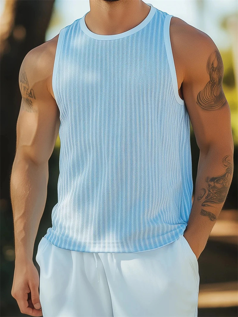 Simple Vertical Stripes Graphic Tank Tops For Men Fashion Summer Sleeveless Crew gallery