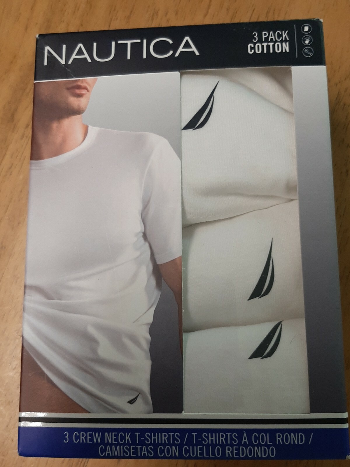 New in Box NAUTICA 3 pack WHITE CREW NECK T-SHIRTS Men's Size SMALL 34-36 gallery
