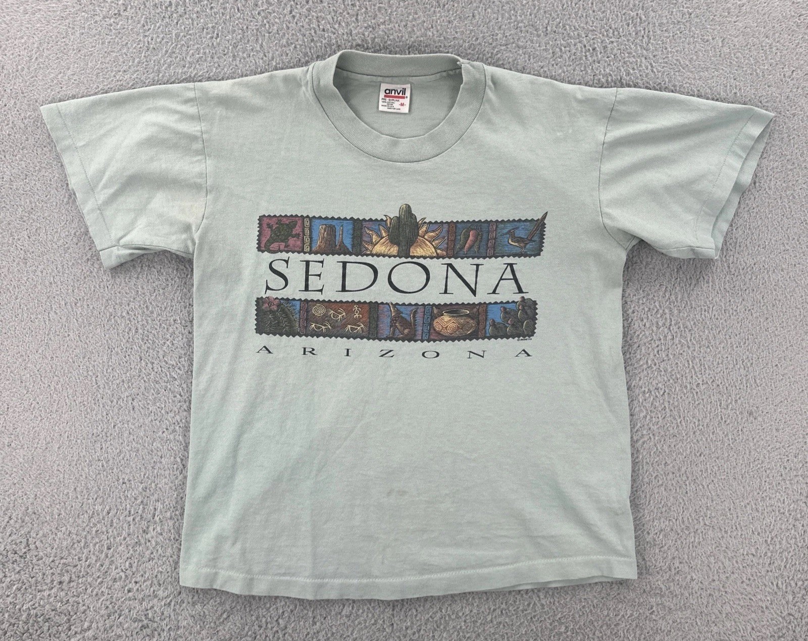 Vintage Anvil Mens Medium Green Single Stitch Made In USA Shirt Sedona Arizona