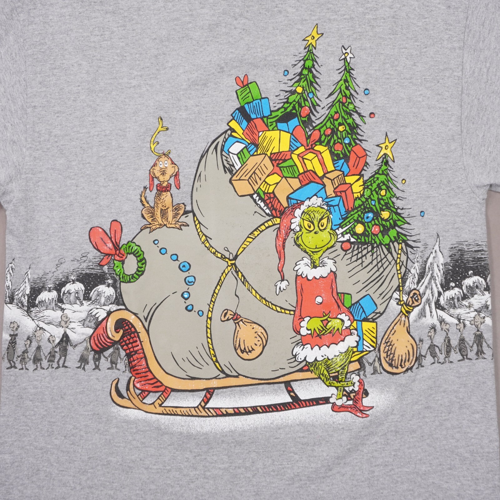 Vintage Grinch Whoville Christmas Dr Seuss AOP T Shirt Mens Large Gray Delta EUC gallery