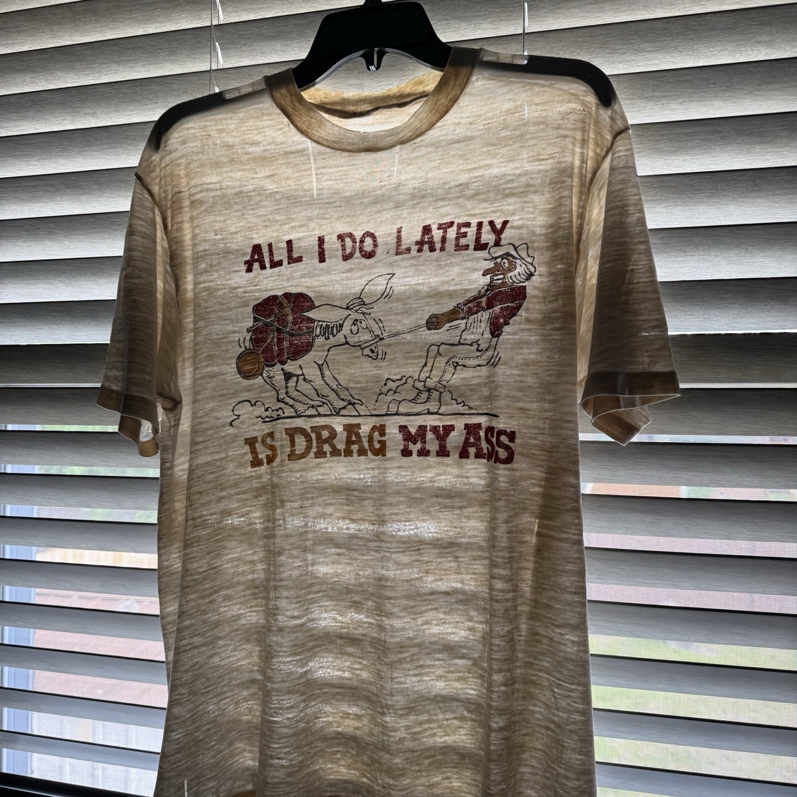 Vintage 50s 60s Paper Thin Novelty Character T-Shirt Distress Sz Mens L 21×27