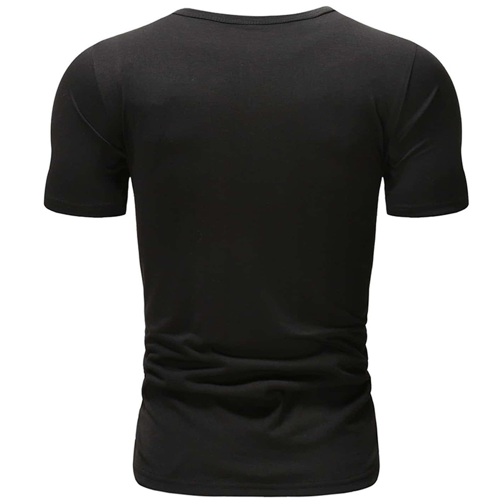 Mens Button V Neck T Shirt Short Sleeve Slim Fit Casual Plain Tee Top Sports gallery