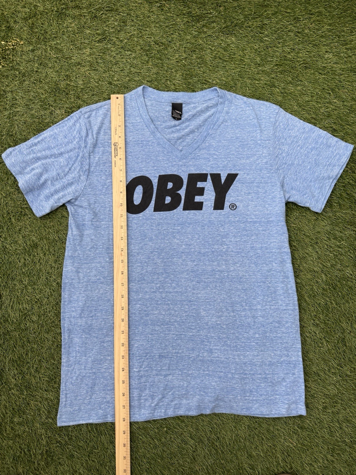 OBEY Graphic T-Shirt Made in USA Blue Streetwear Skate Tee Size L gallery