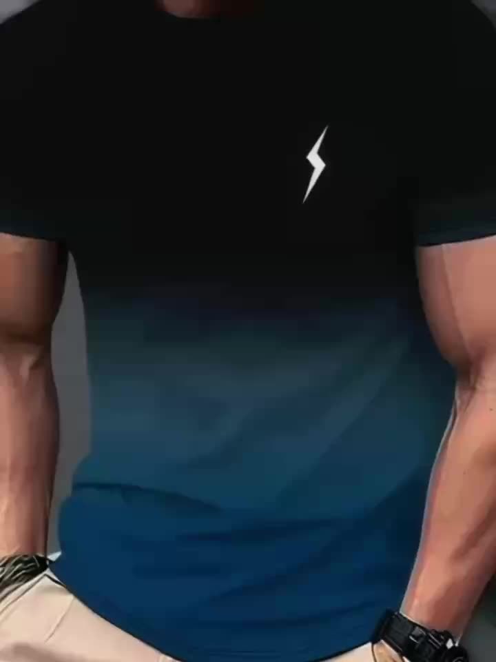 Set of 3 Men'S Sports T-Shirts, Featuring a Cool Gradient 3D Print, Quick-Dry Sh gallery