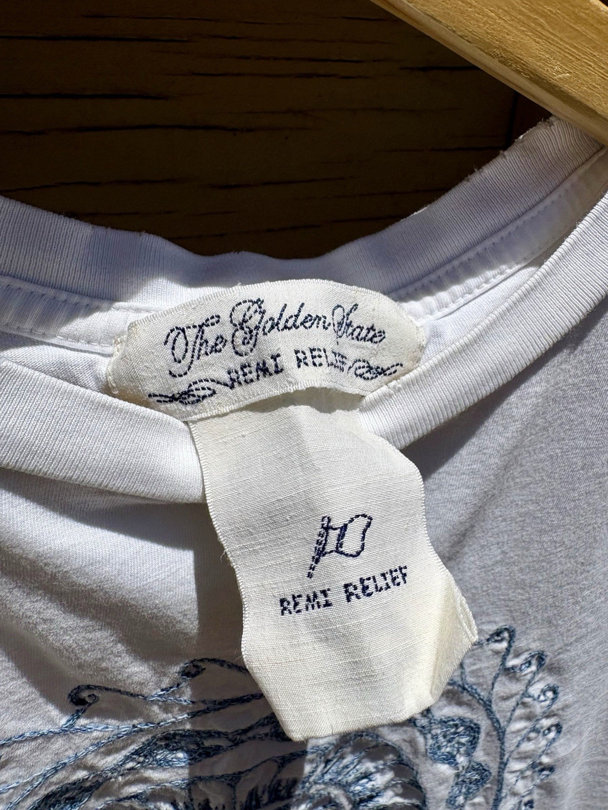 Reno Relief Tyler Skull T-Shirt Off White/Indigo Embroidery Size S Made in Japan gallery