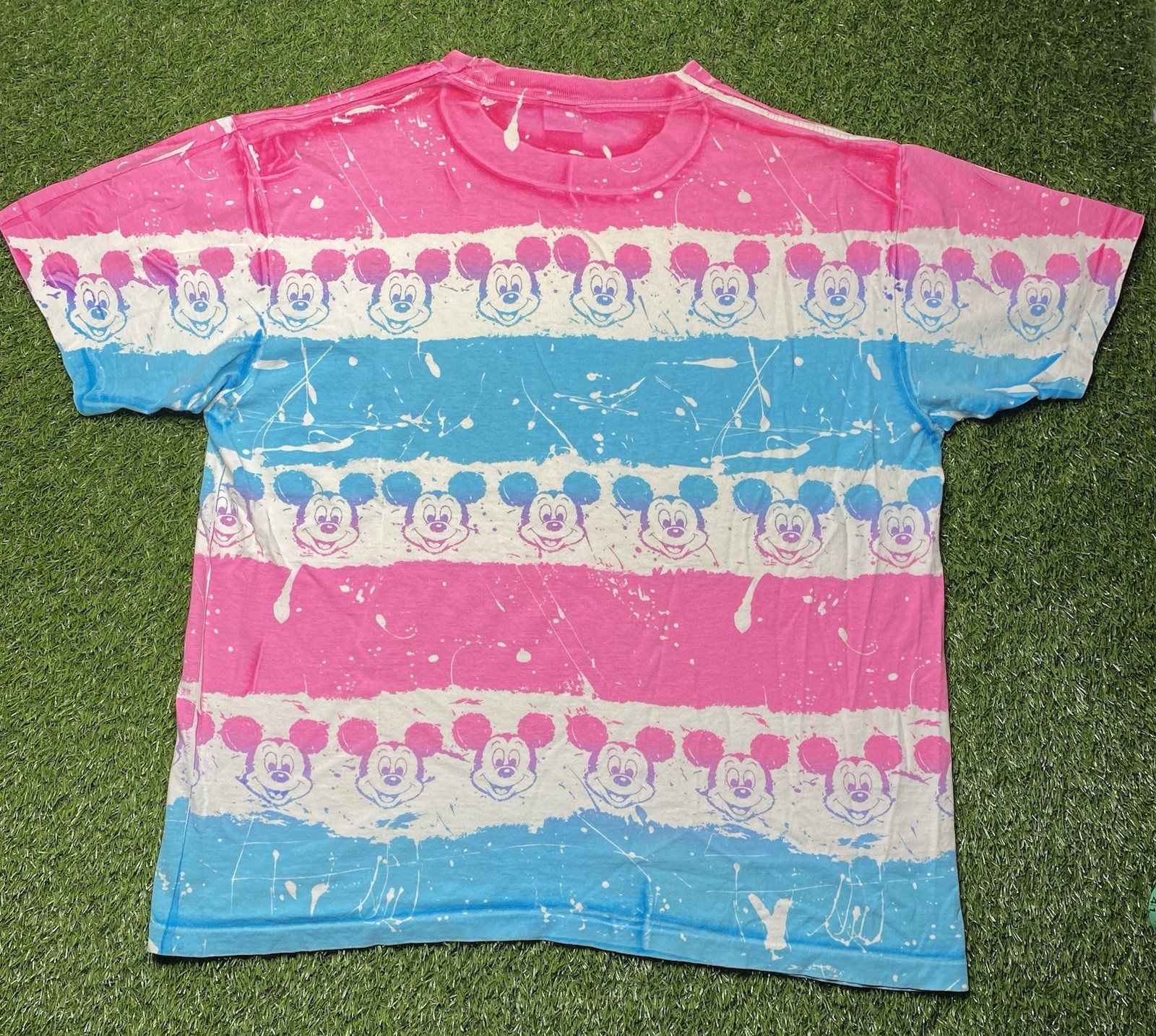Vintage Mickey Mouse Shirt Tie Dye Disney 90s All Over Print Splatter OSFA Pink gallery