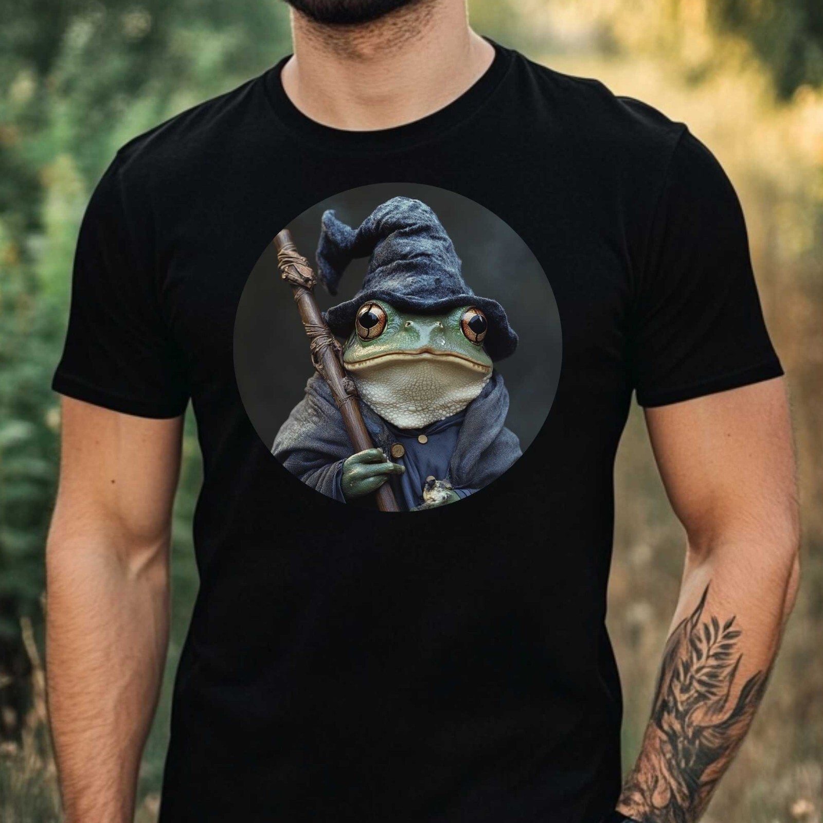 Mens Frog Wizard Motif Cotton T-Shirt Size XS to 5XL