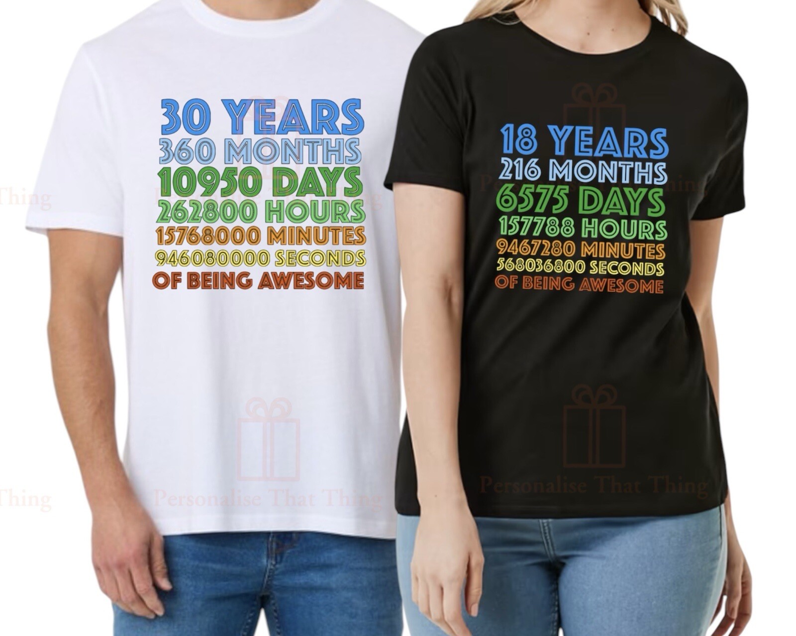 Years of being awesome custom age years months days hours seconds birthday tshir gallery
