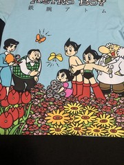 Astro Boy Flower Embroidered Light Blue Short Sleeve T-Shirt L, Lightweight