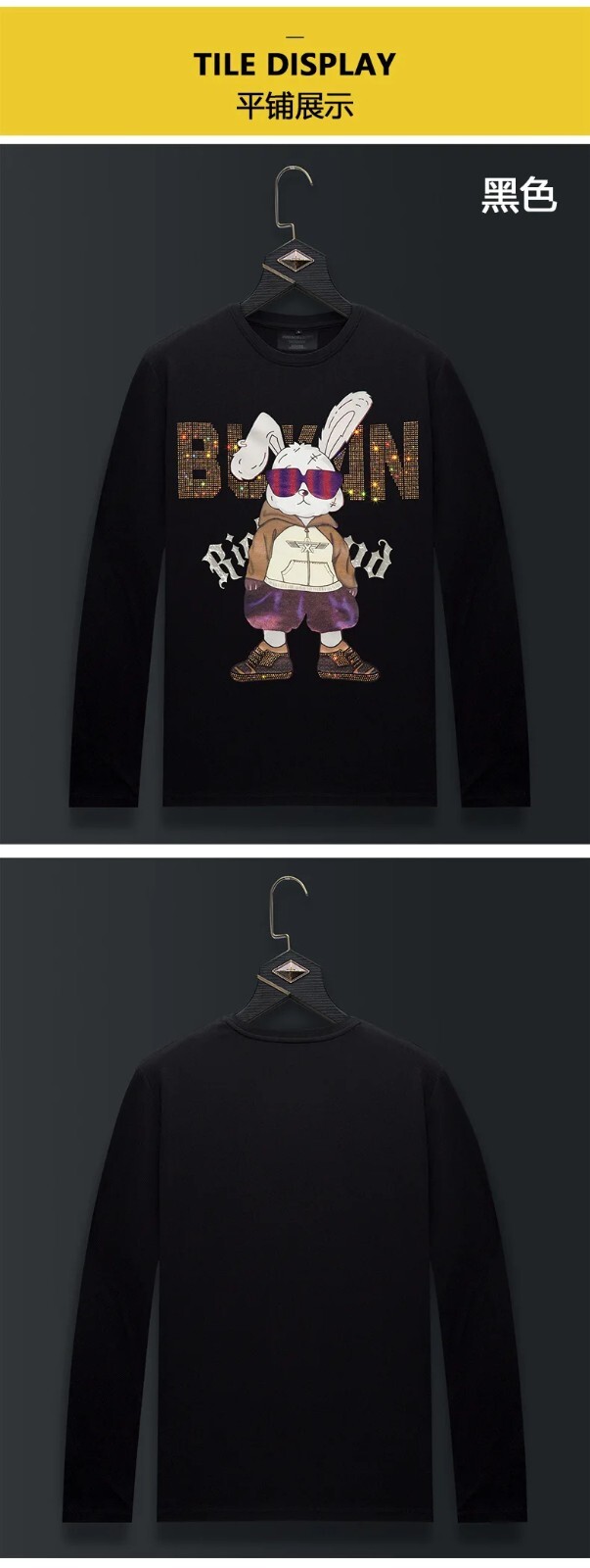 Fashion Bunny Trend Rhinestone Long Sleeve Luxury Men T-Shirt Plus Size 6XL gallery