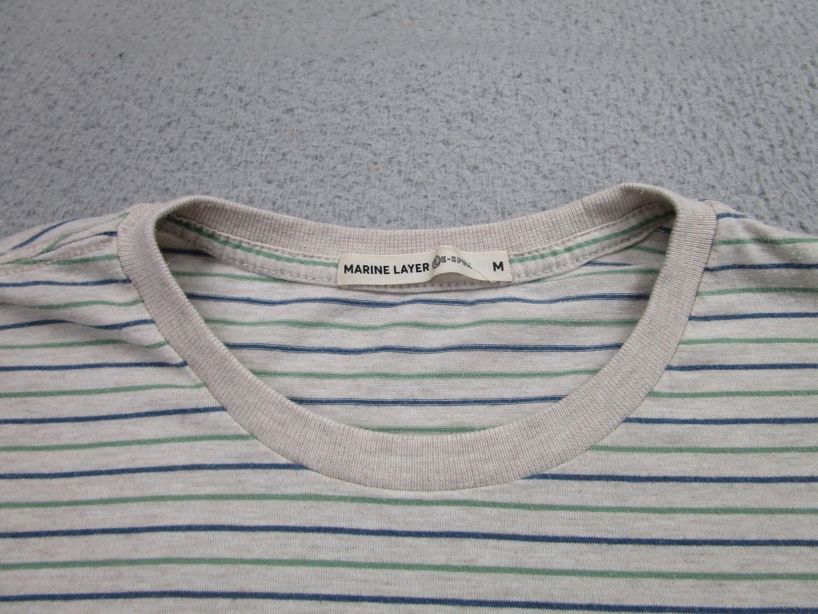 Marine Layer Shirt Mens Medium Gray Blue Green Striped Re-Spun Crewneck Soft gallery
