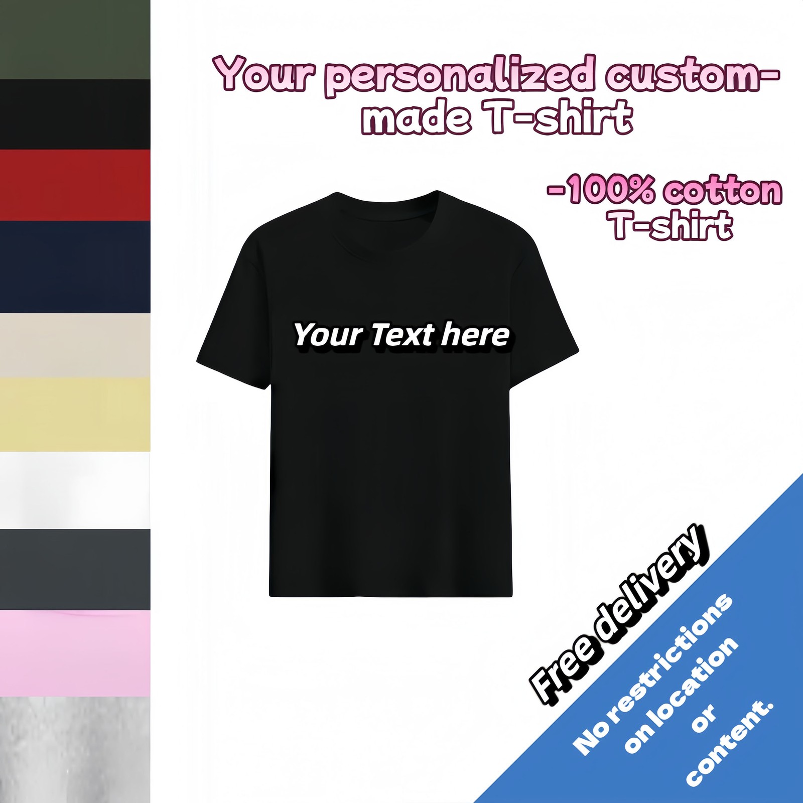 Customized text design, printed on personalized T-shirts.Design and print by you gallery