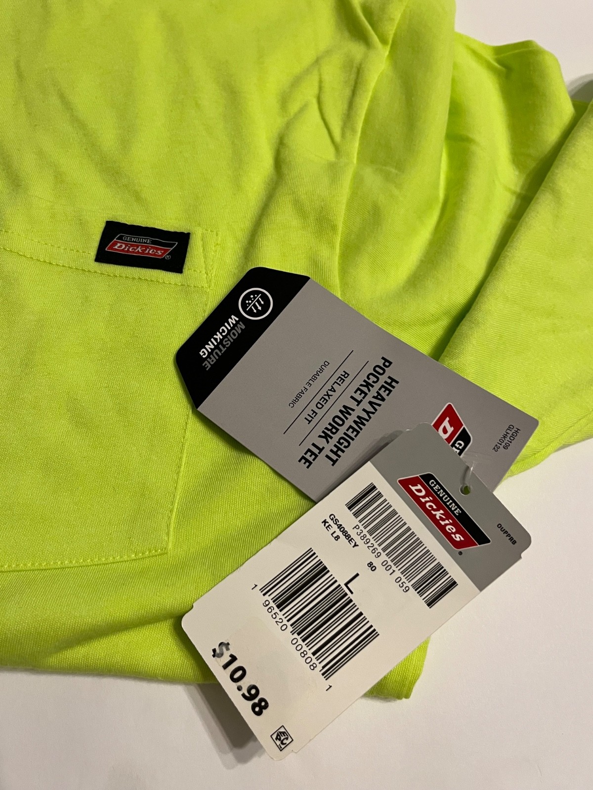 2 Brand New w/ Tags Dickies Fluorescent Yellow XL & L Pocket T-Shirt (1 of each) gallery