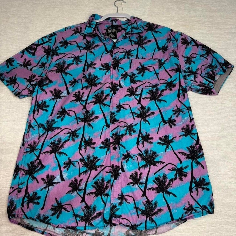 Supermassive multicoloured palm tree button up shirt Size XL
