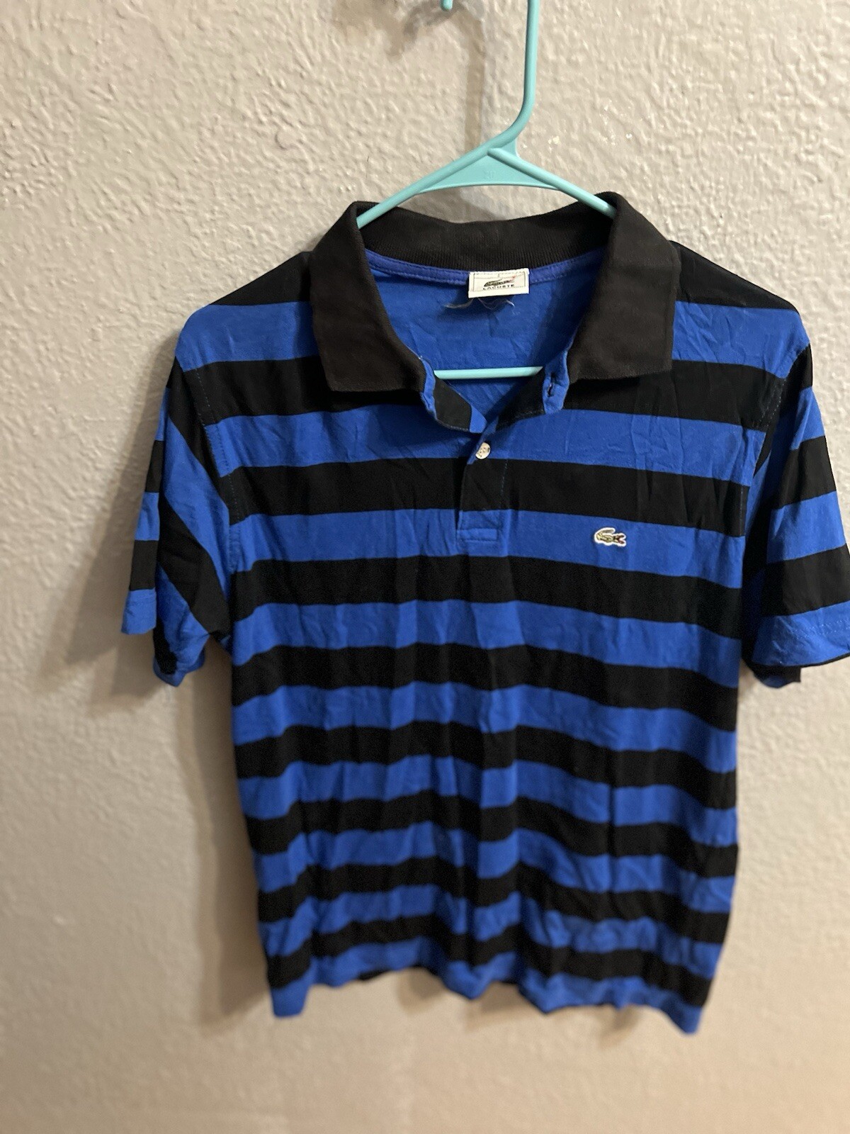 Vintage Lacoste 1/4 Button Polo Shirt Size 4 Blue Striped Mens gallery