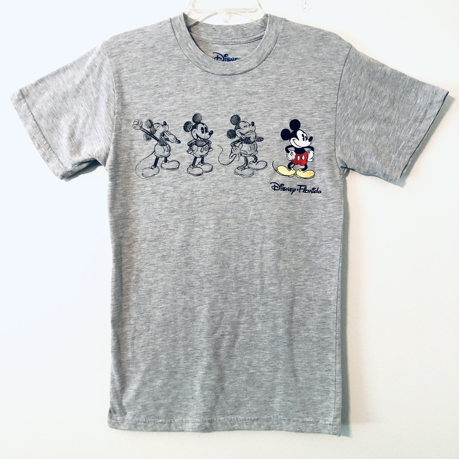 Disney Florida Mickey Mouse Sketch Drawing & Embroidery Gray T Shirt Sz S 34-36