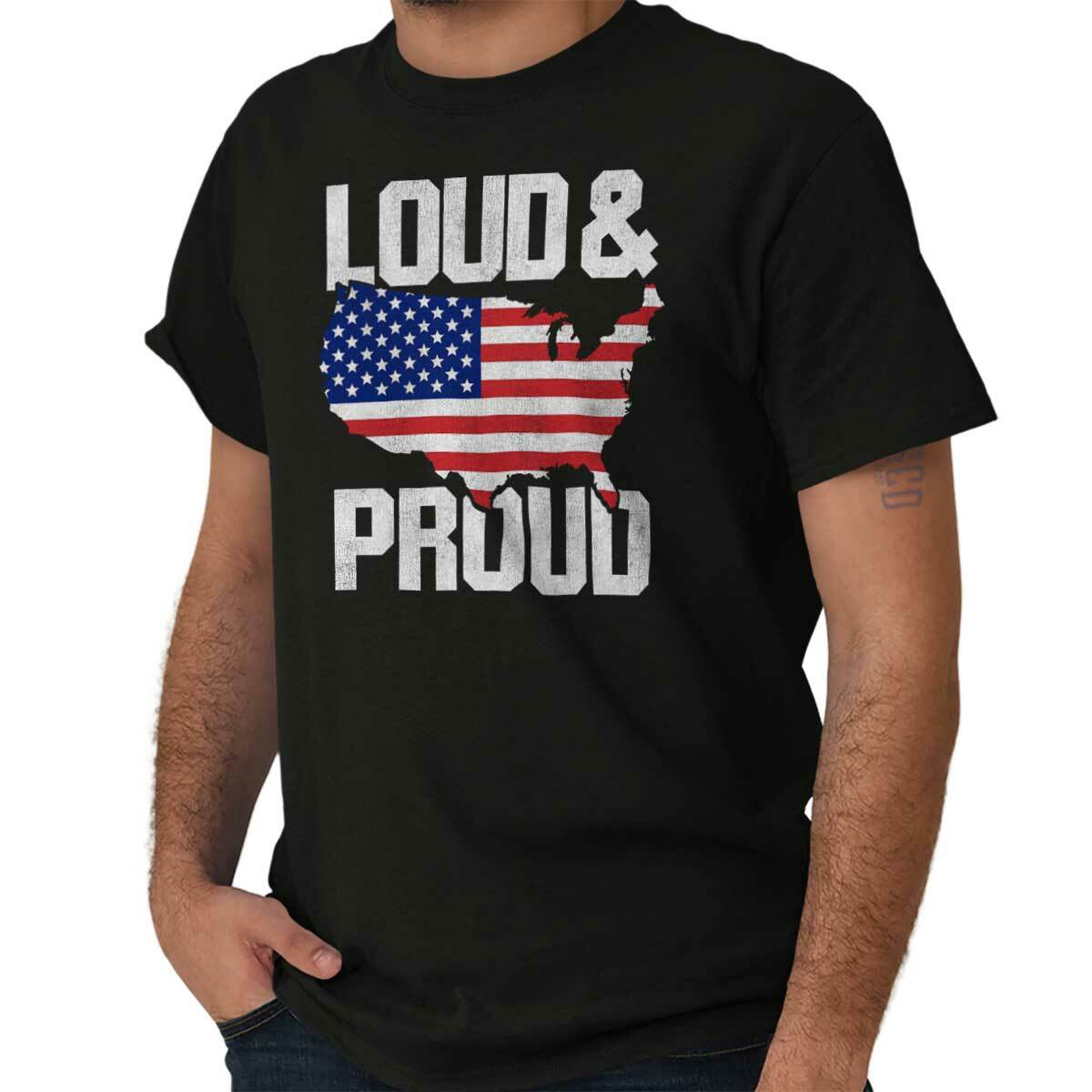 Loud And Proud America USA Made In The USA Adult Short Sleeve Crewneck Tee