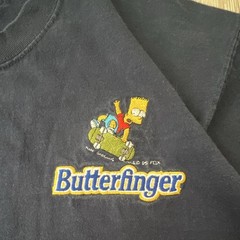 Bart Simpson Butterfinger 90s Embroidered Logo Navy Cotton Gildan Tshirt L