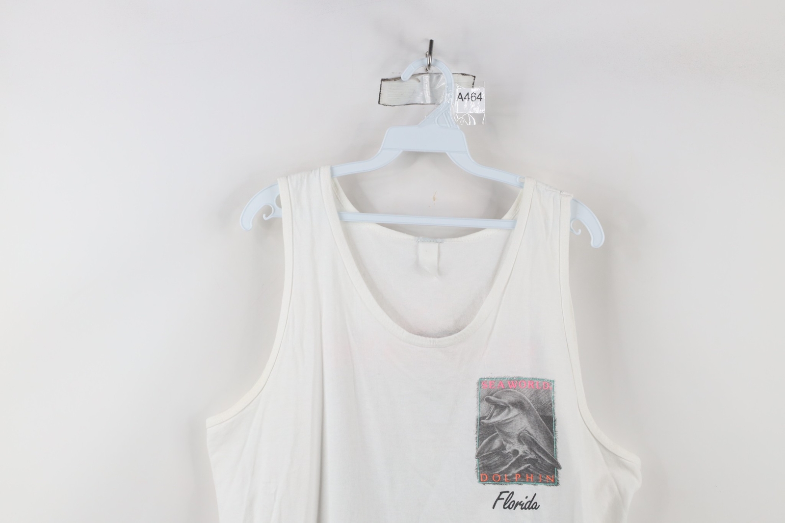 Vintage 90s Mens Large Spell Out Sea World Dolphin Florida Tank Top T-Shirt USA gallery