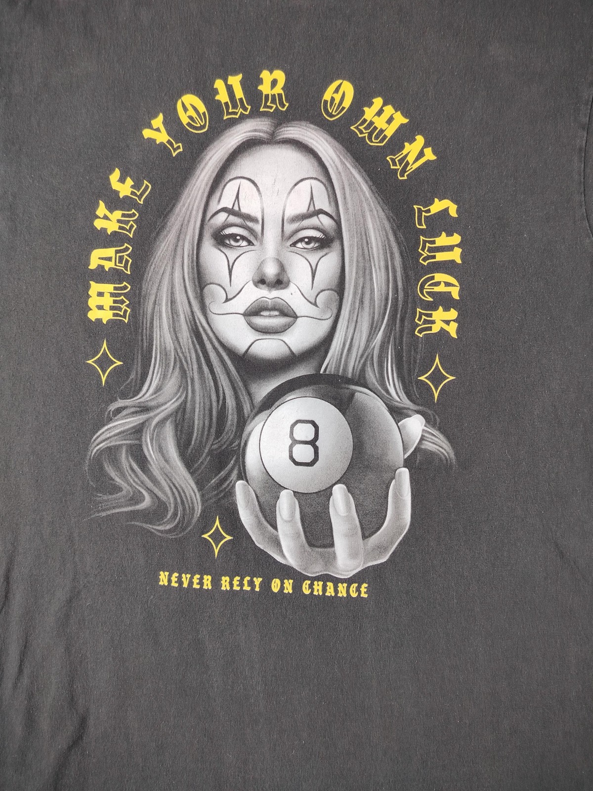 ODM Make Your Own Luck Shirt Mens Large Black 8 Ball Clown Graphic Tattoo Tee gallery