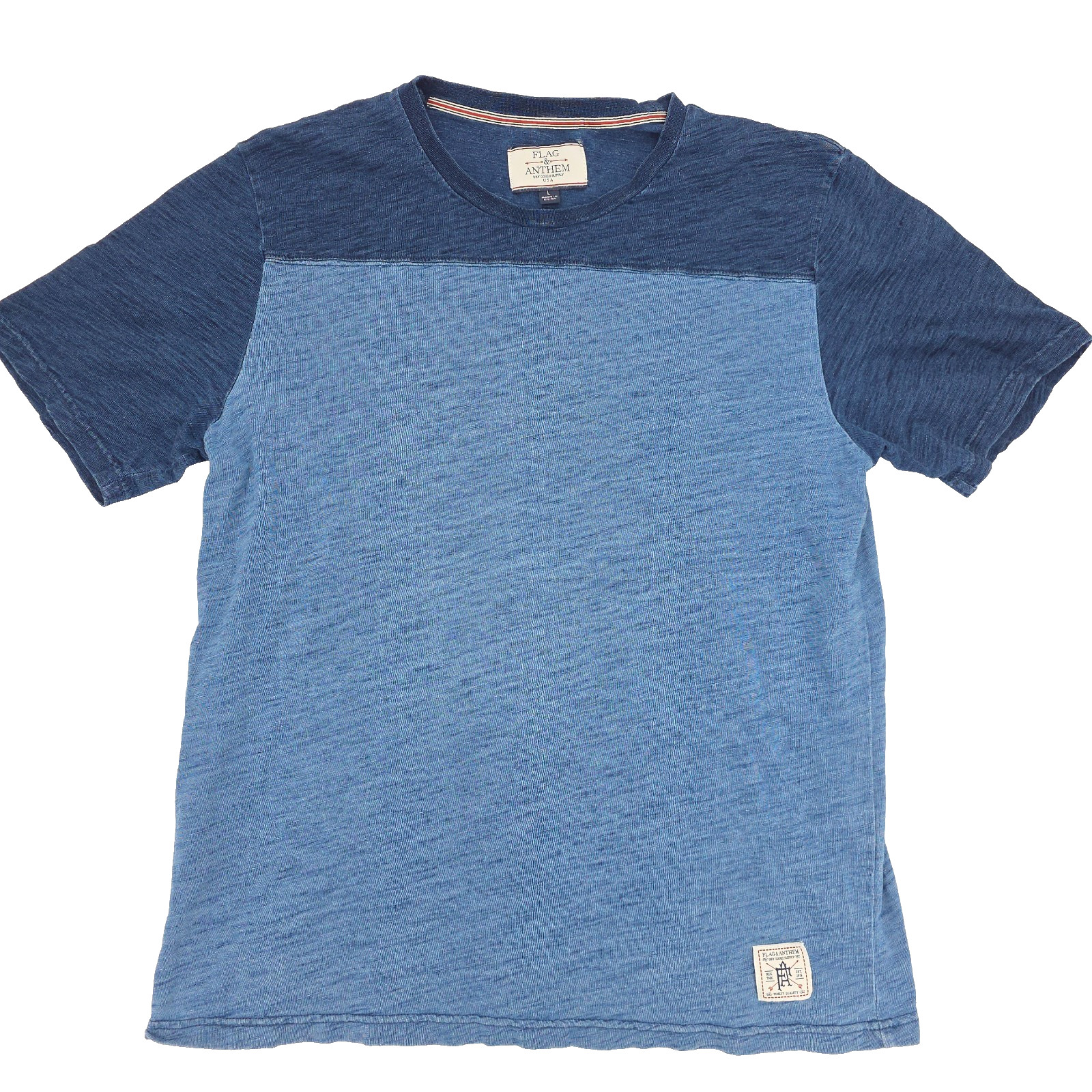Flag & Anthem T-shirt Mens Large Blue Dry Goods Supply USA Heathered Colorblock