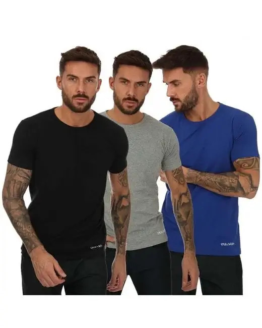 Lyle & Scott 3 Pack Elijah Cotton T Shirts – Black/Grey/Blue