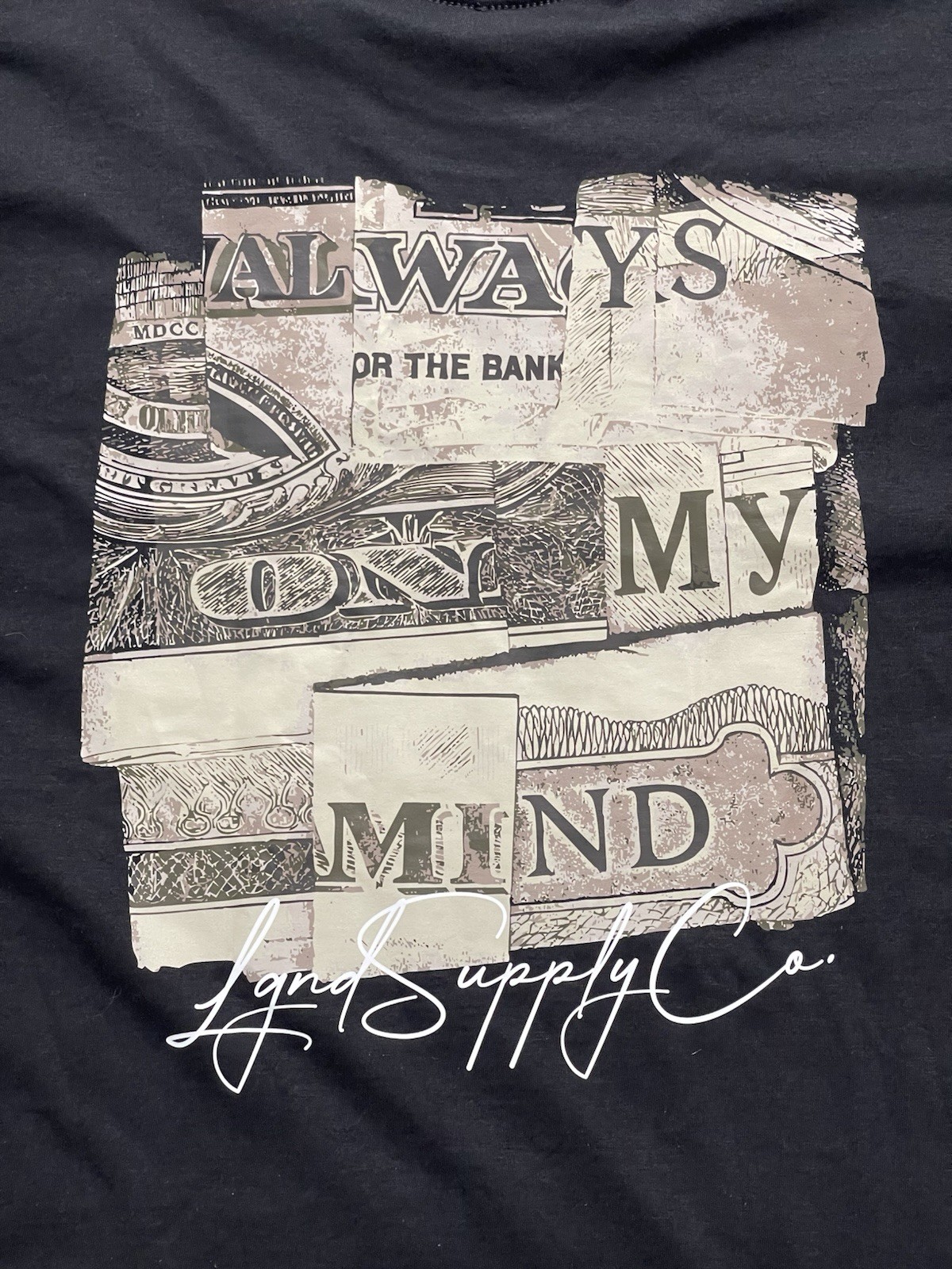 LGND Supply Co Money Graphic T-Shirt Black Double-Sided Size 2XL NEW Back Hit gallery