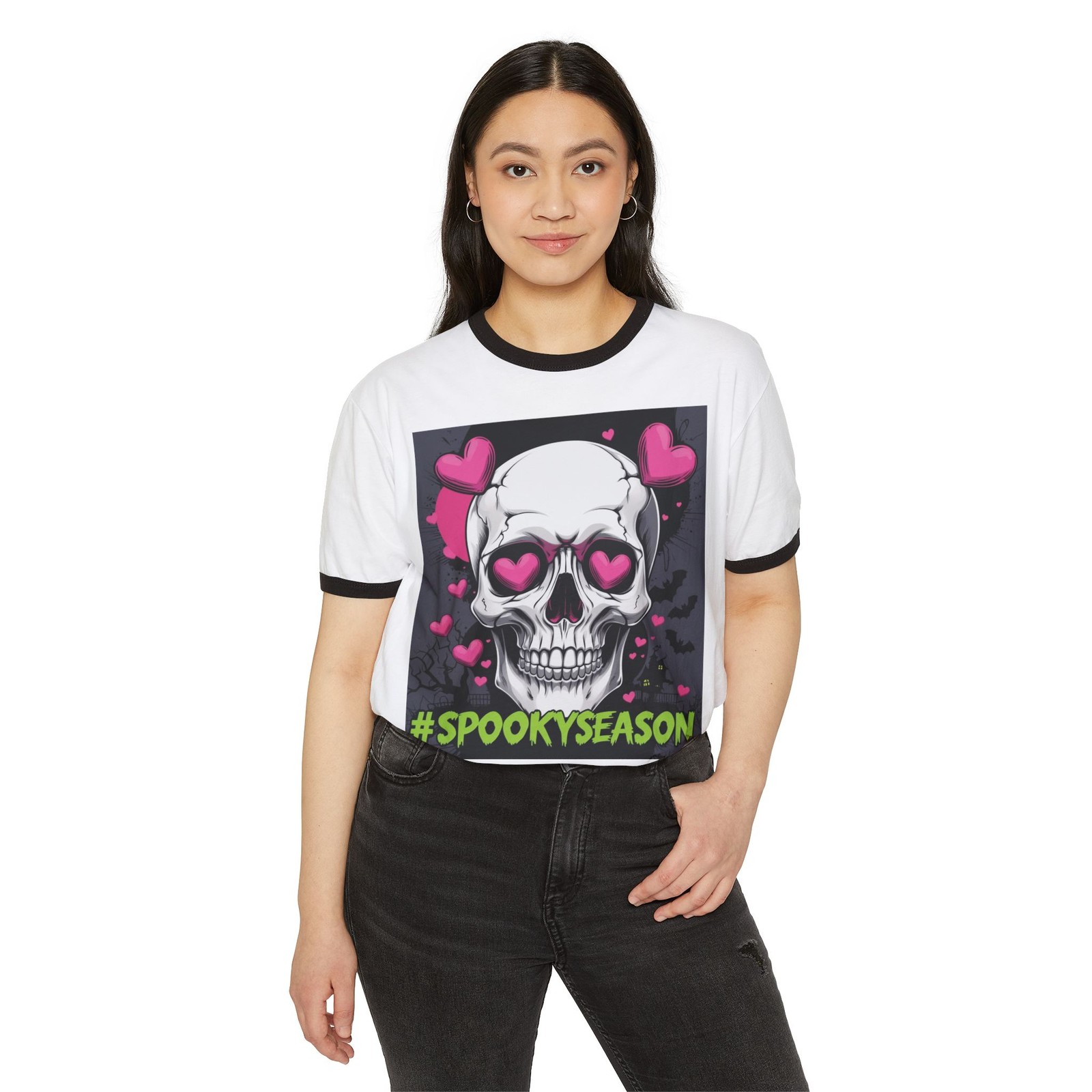 Spooky Season Unisex Ringer T-Shirt, Halloween Shirt, Skulls Tee, Graphic […]