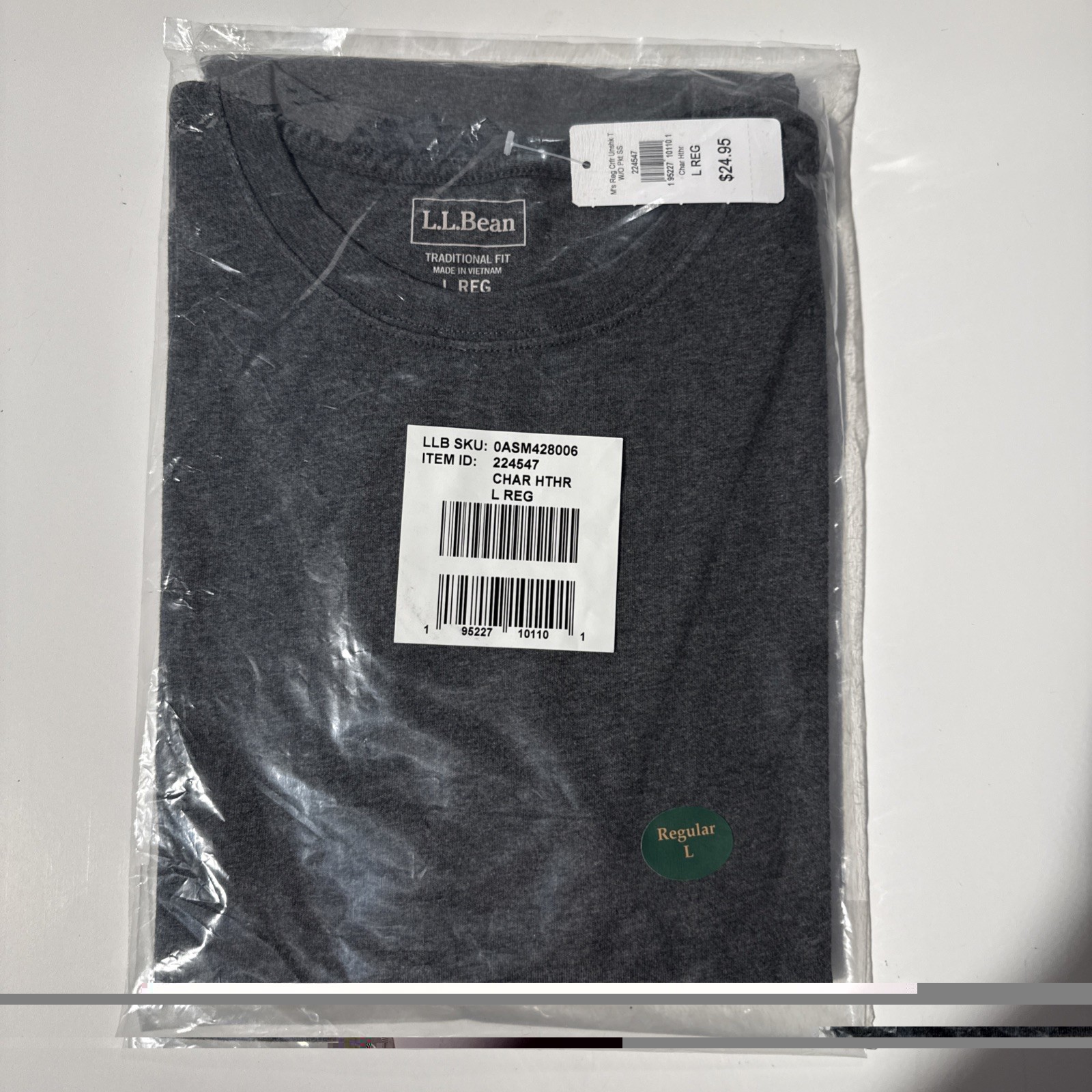 L.L.Bean Men’s Carefree Unshrinkable Tee Shirt Large Regular Charcoal Heather gallery