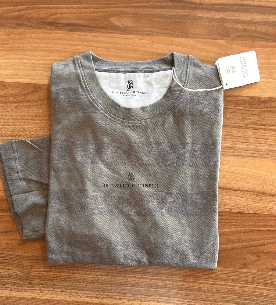 BRUNELLO CUCINELLI Men Short Sleeve Khaki Color Cotton T-shirt Us Size Medium