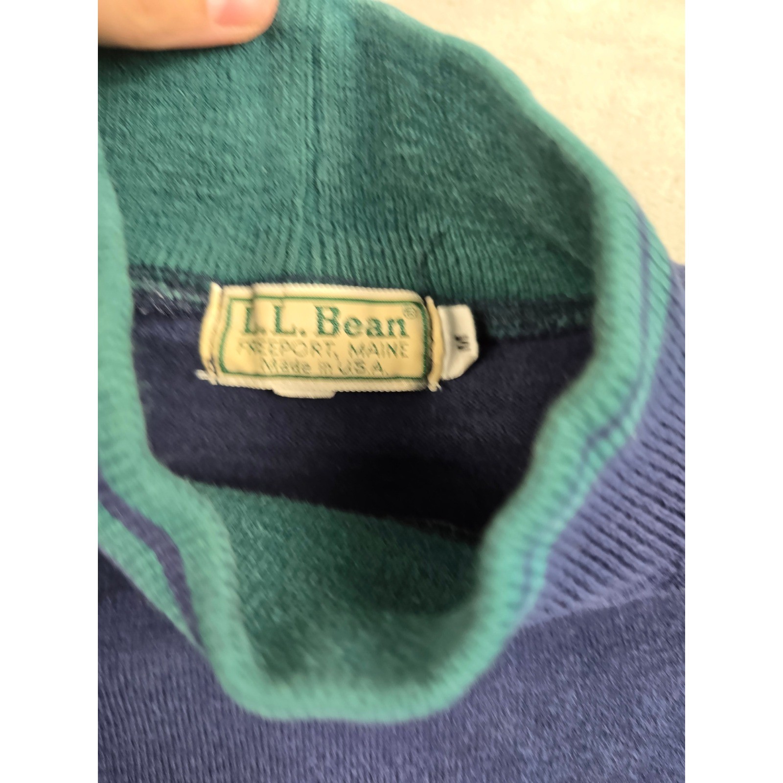Vintage L.L. Bean Mock Neck Shirt Mens M Blue Striped Long Sleeve Made in USA gallery