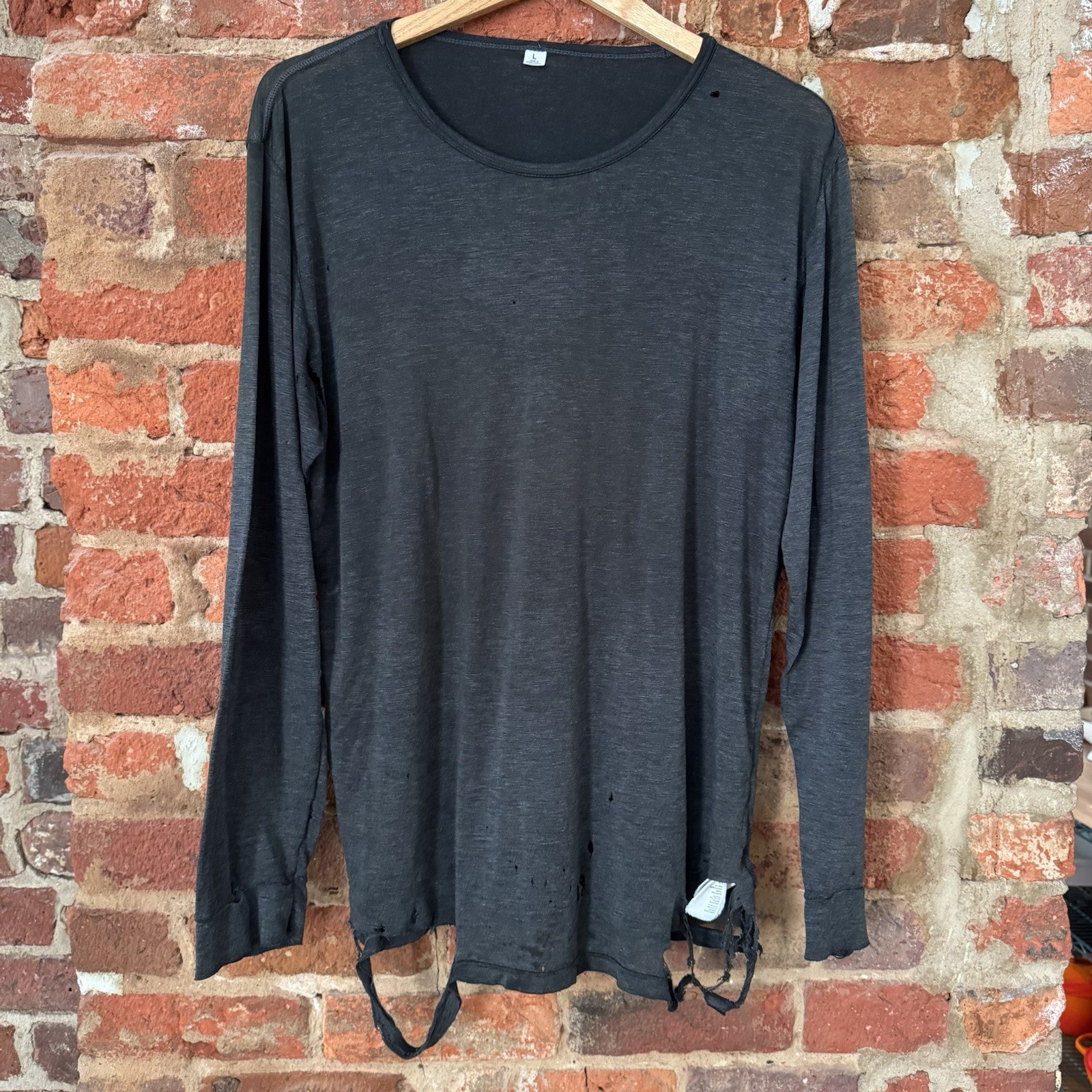 Vintage Y2K Faded Black Paper Thin Long Sleeve T Shirt Large Grunge Streetwear gallery