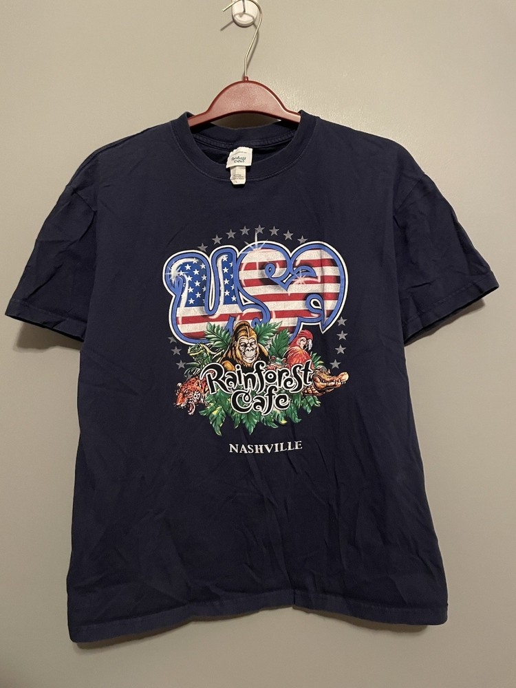 Vtg 90s Rainforest Cafe USA Jungle Restaurant Tropical Animal Shirt Mens L (C402