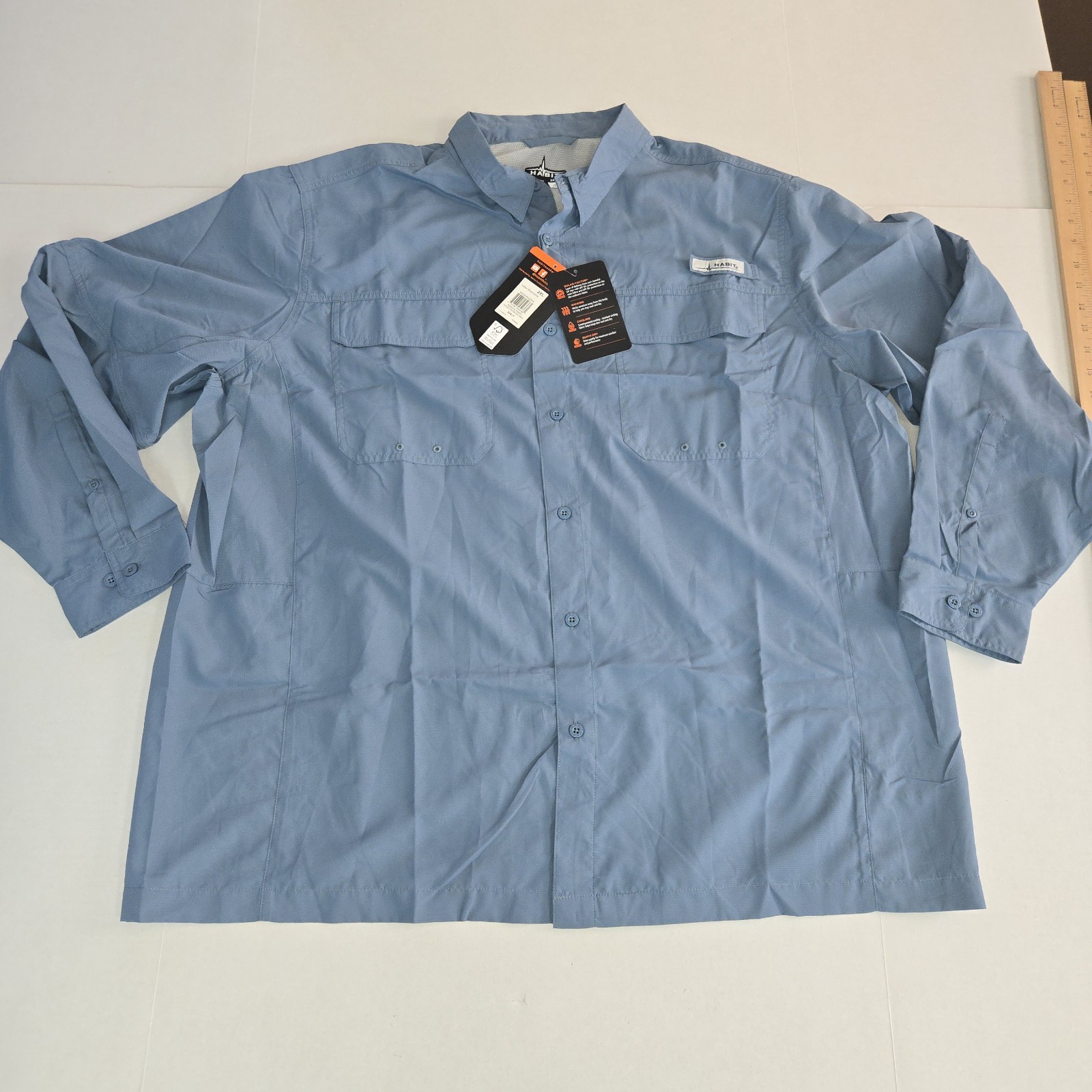 Habit Men’s Long Sleeve Blue Springs 50+ UPF Quick Dry Shirt Size 2XL Nwt