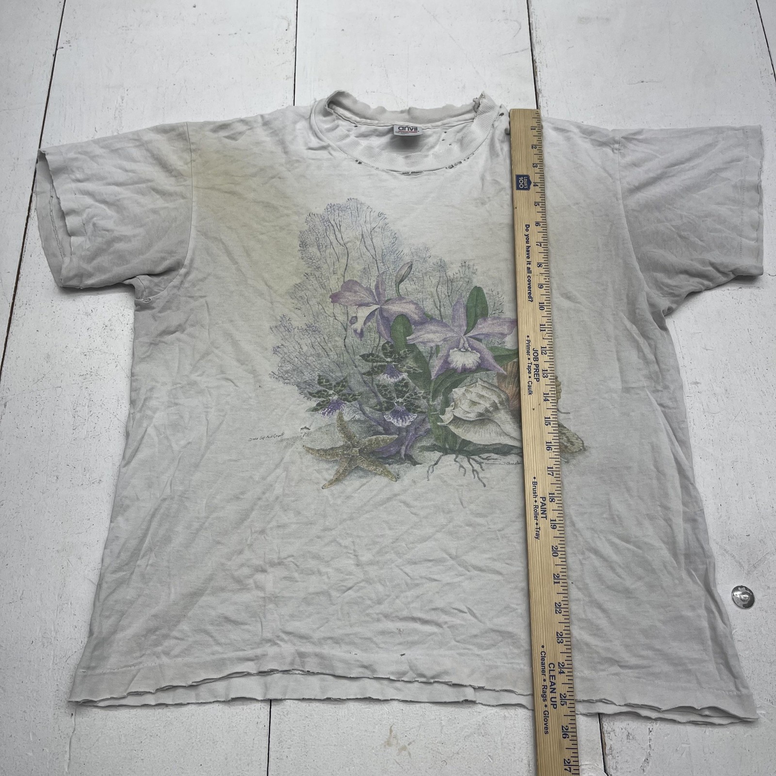Vintage Anvil Shirt Mens Large Gray Ocean Sea Life Floral Nature Graphic Tee USA gallery