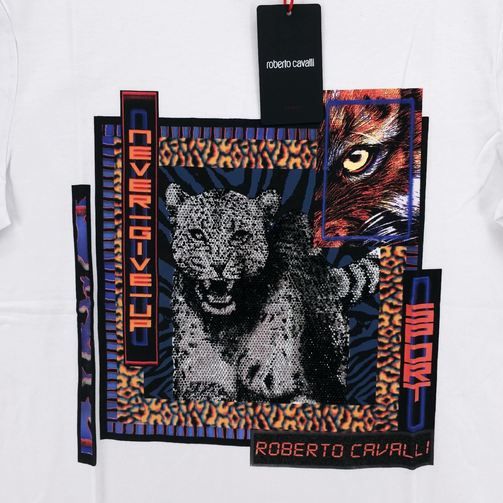 NWT ROBERTO CAVALLI Graphic Men's T-Shirt Beaded Animals Never Give Up Size XL gallery