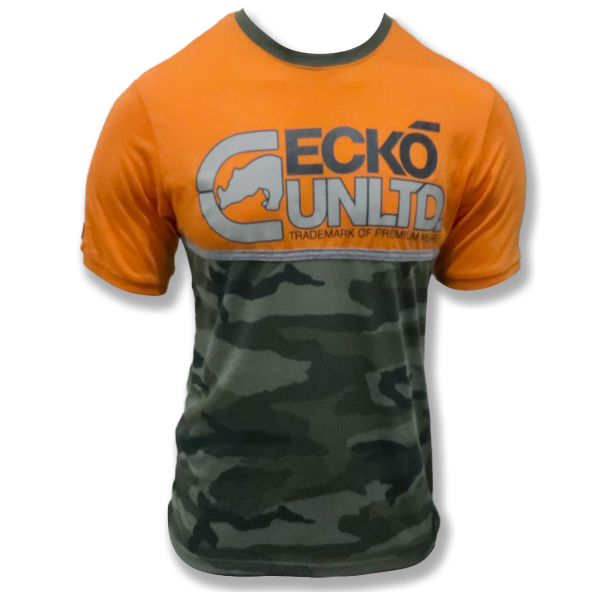 MSRP $38.99 NWT ECKO UNLTD. MEN ORANGE GREEN CAMO CREW NECK SHORT SLEEVE T-SHIRT