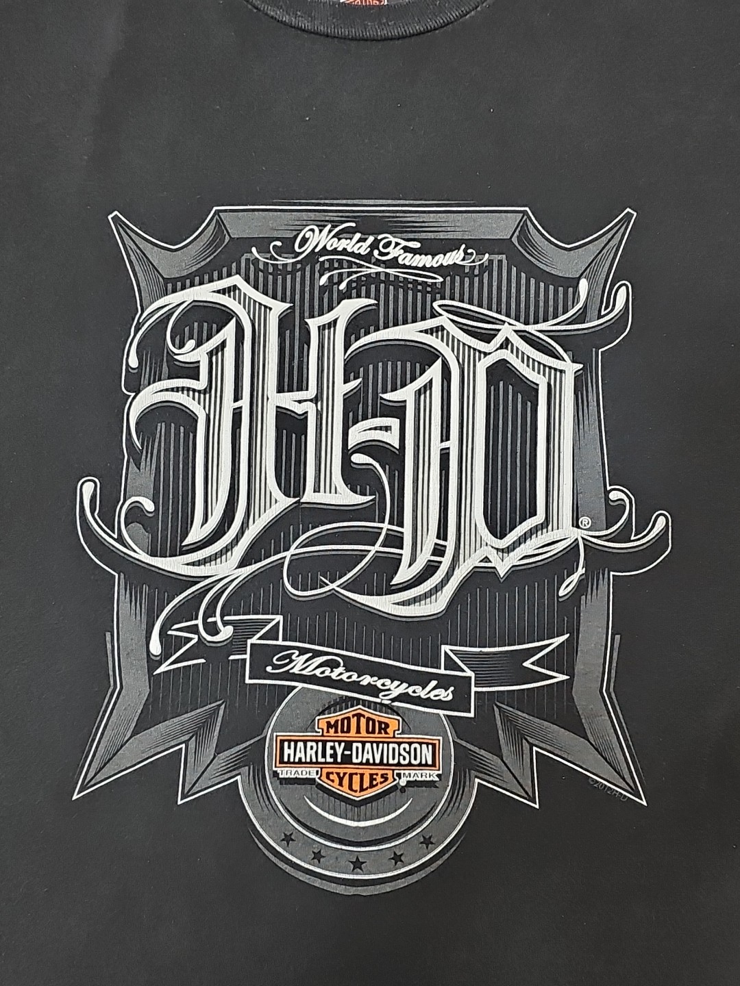 Harley Davidson Old english T-shirt World Famous Sz Large Biker Victoria Texas gallery