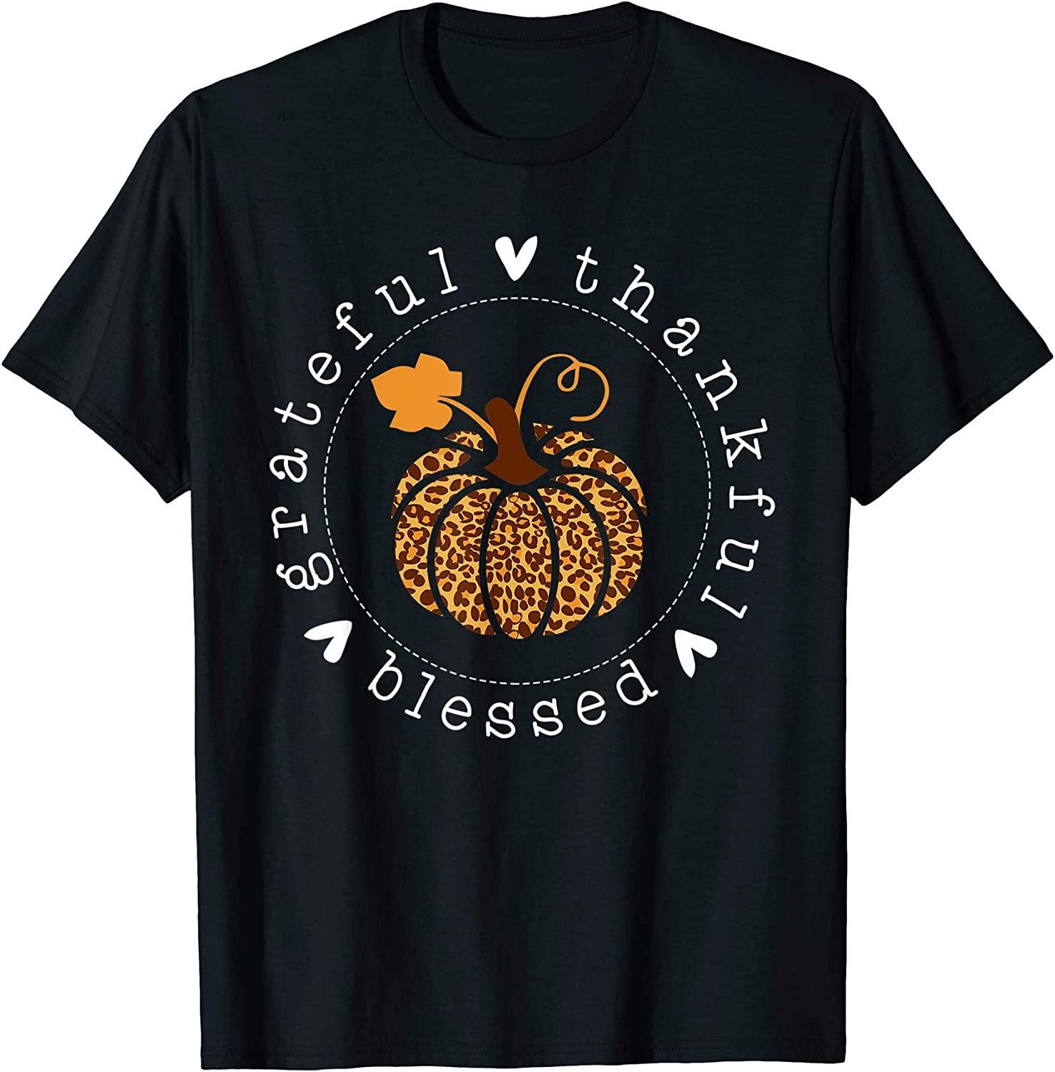 BEST! Grateful Thankful & Blessed Leopard Pumpkin Thanksgiving Gift Tee S-3XL