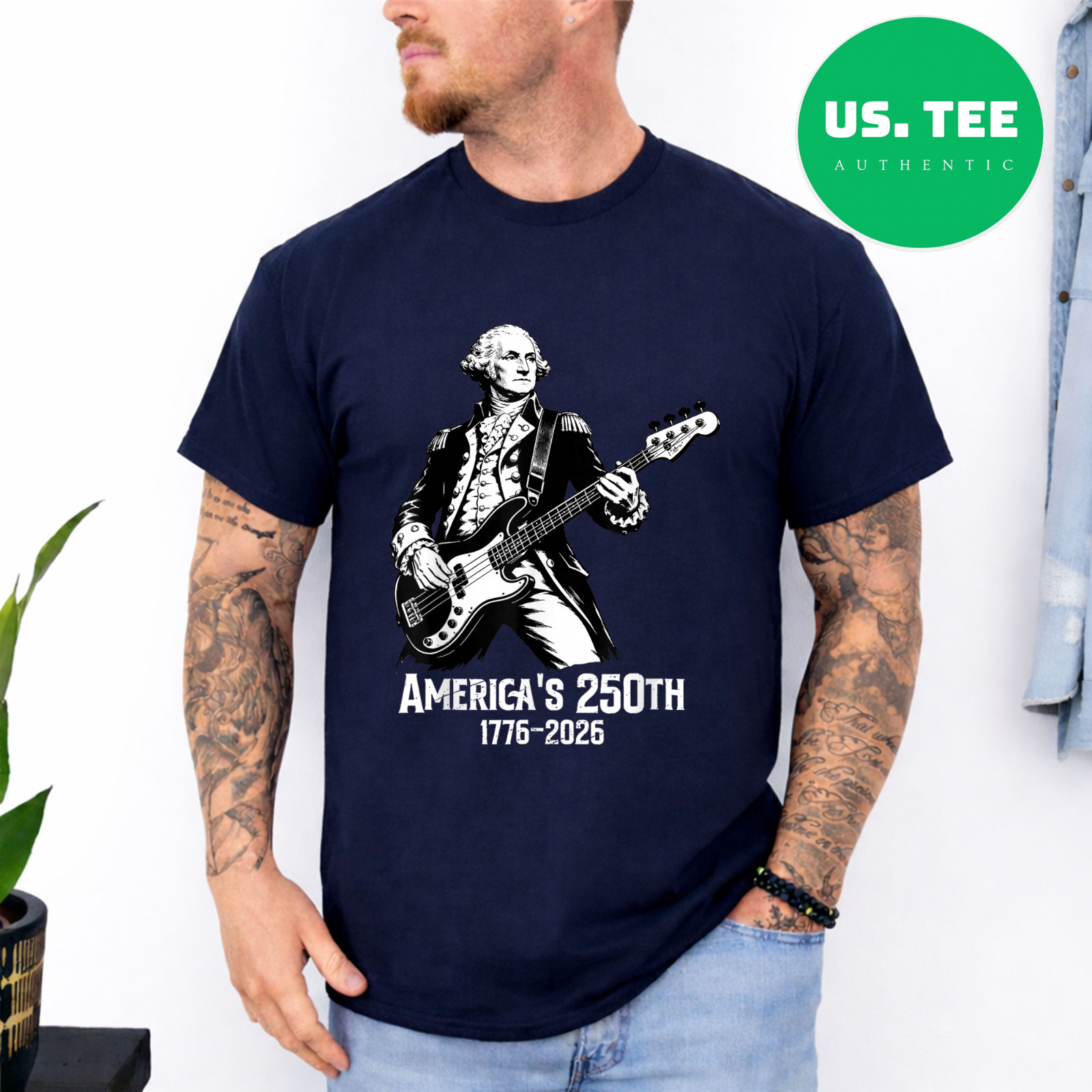 George Washington Playing Guitar 4th July 250th Anniversary Gifts T-Shirt gallery